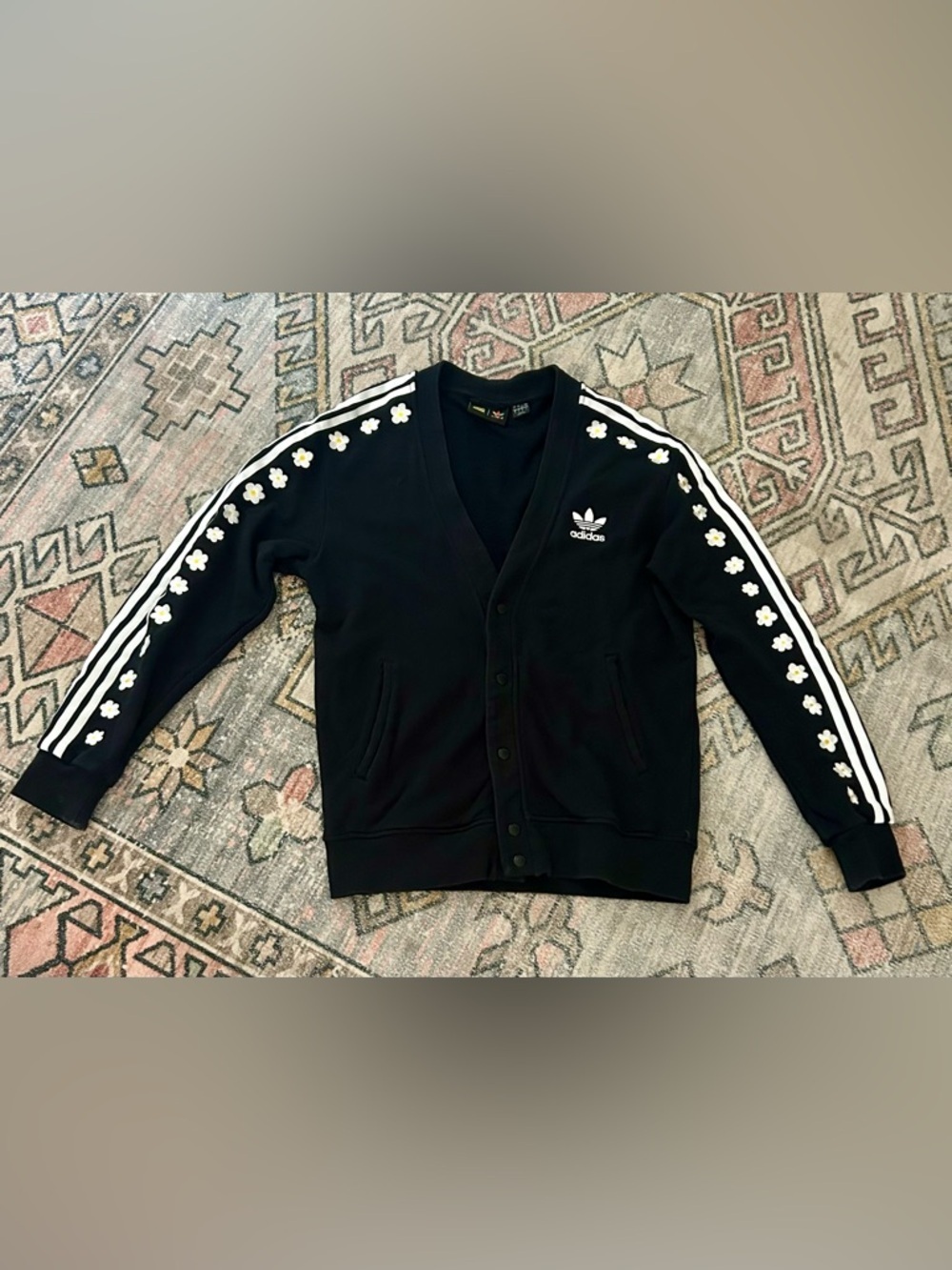 Adidas X Pharrell Williams Cardigan Floral Sleeves Black Sweater Size Large